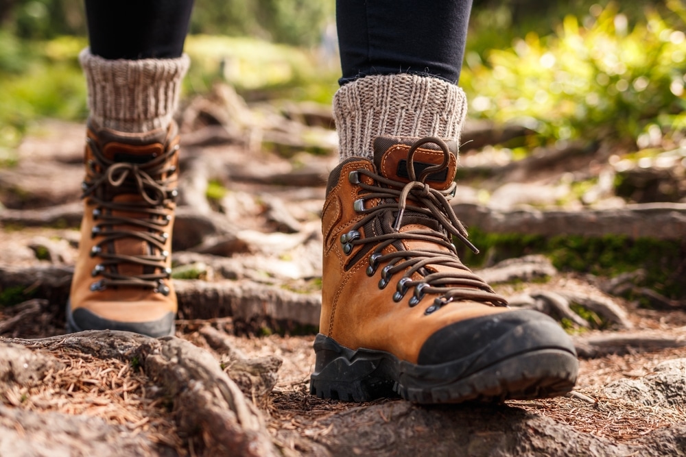 Woman's hiking boots on one of the beautiful trails in Mercer County PA.